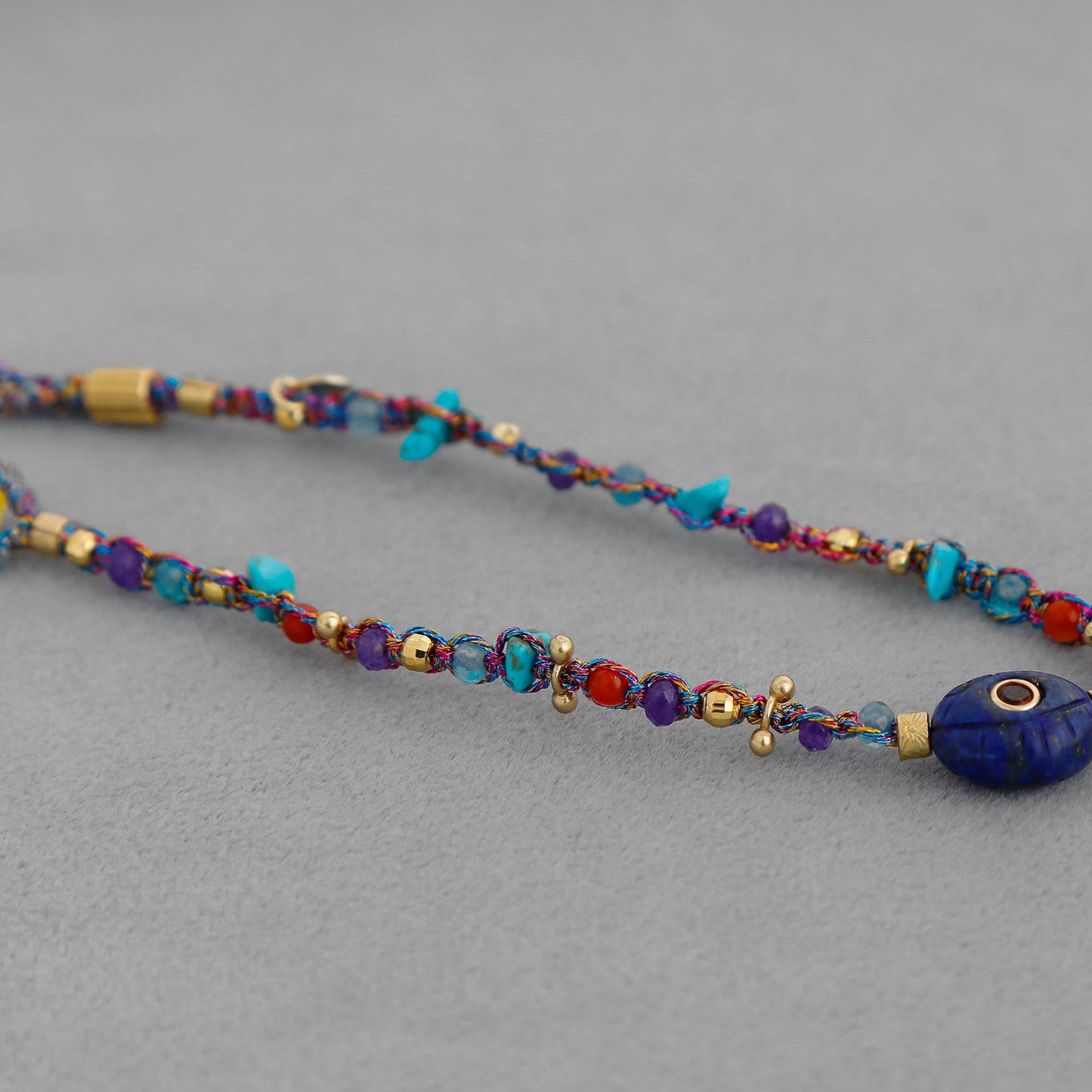 Natural Lapis Lazuli Multicolor Beaded Woven Bracelet – Adjustable