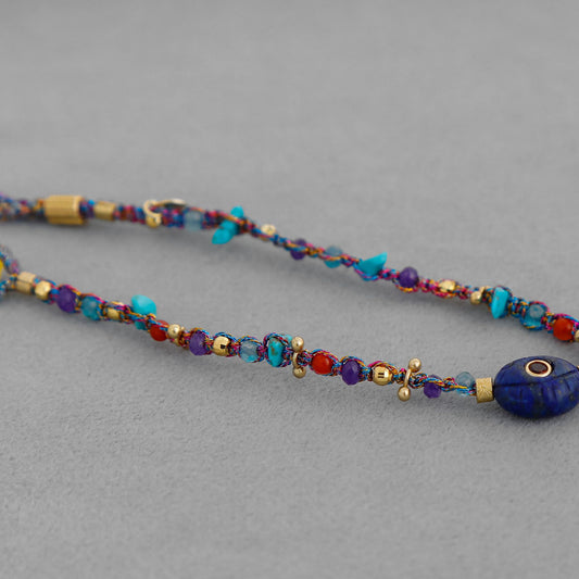 Bracelet tissé en perles multicolores de lapis-lazuli naturel – Ajustable