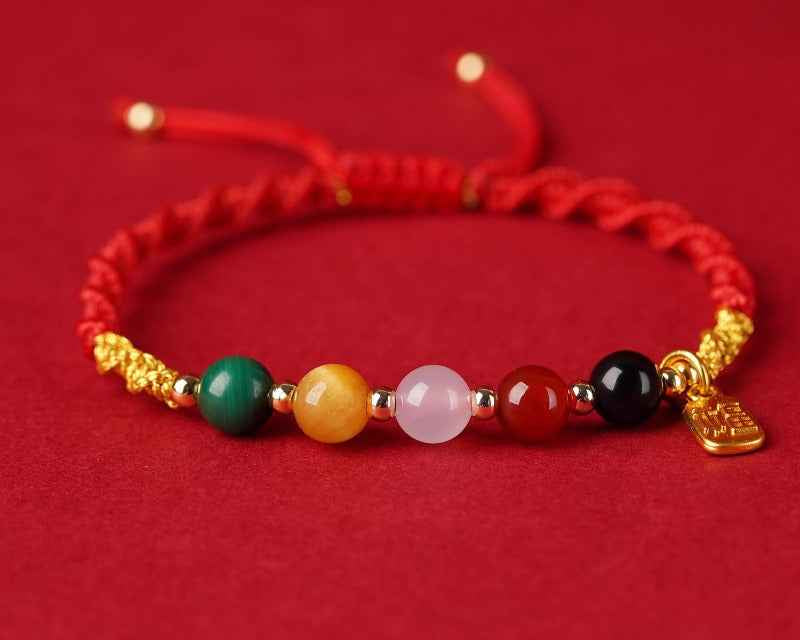 ZenHima Five Wealth Gods Red String Bracelet - Horse Year Blessing Gift