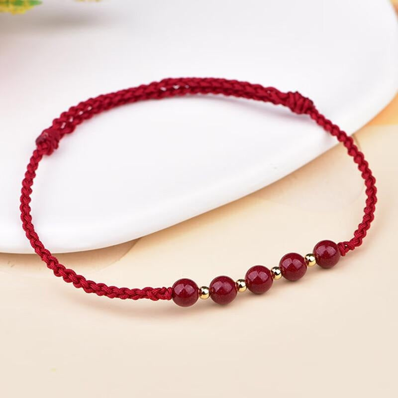 Cinnabar Red Rope Anklet for Women – Handwoven Lucky Year Foot Bracelet