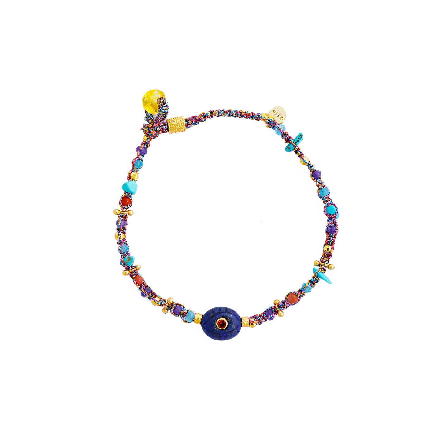 Natural Lapis Lazuli Multicolor Beaded Woven Bracelet – Adjustable