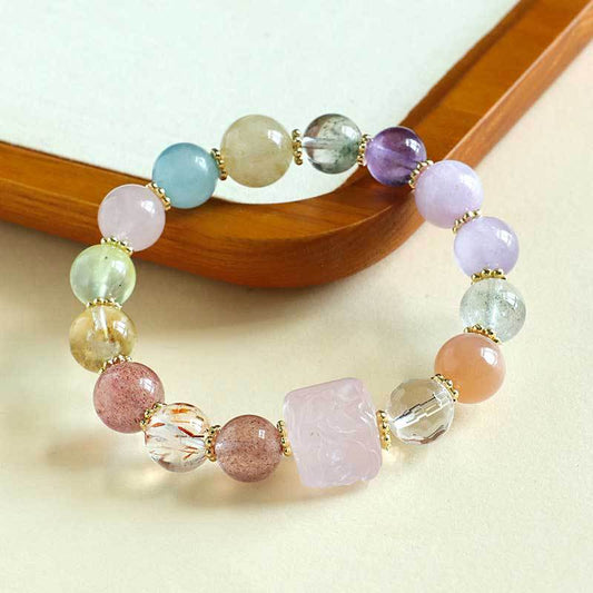 ZenHima Nine-Tailed Fox Amethyst Multi-Gem Beaded Bracelet – Unique Sugar Cube Design - ZENHIMA