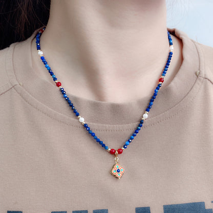 Natural Stone Handmade Collarbone Chain Lapis Lazuli Beaded Necklace