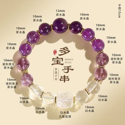 ZenHima Nine-Tailed Fox Amethyst Multi-Gem Beaded Bracelet – Unique Sugar Cube Design - ZENHIMA