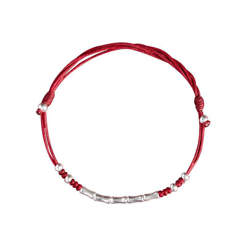 925 Sterling Silver Bamboo Knot Lucky Red String Bracelet & Anklet