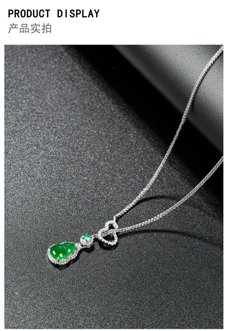 ZenHima Natural Jadeite Gourd Pendant – Vivid Green, S925 Silver Inlaid Ice Jade - ZENHIMA