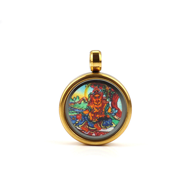 Tibetan Style 1.5cm Stainless Steel Mini Small Thangka - God of Wealth Thangka Gawu Box Pendant - ZENHIMA