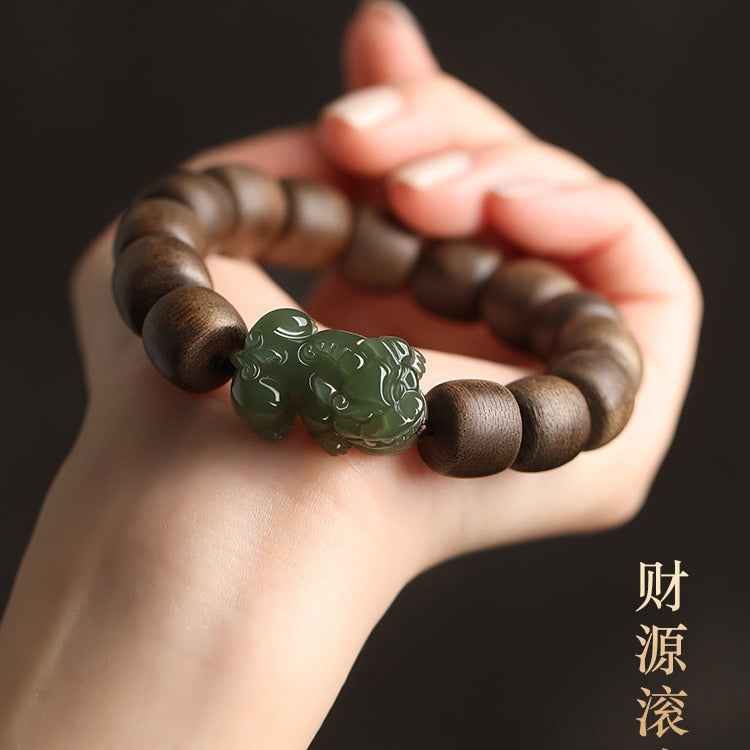 Premium Brunei Agarwood Hetian Jade Pixiu Bracelet