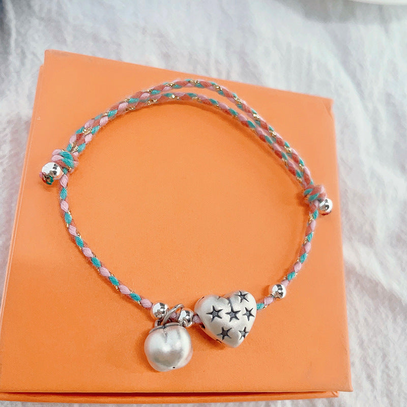 925 Silver Yuanbao Bracelet – Colorful Persimmon Orange Braided Stretch Bracelet