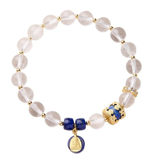 8MM White Crystal Bracelet S925 Silver Zakiram Lapis Lazuli Bracelet