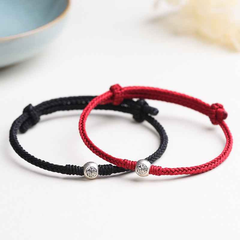 999 Fine Silver Fortune Bead Handwoven Red String Bracelet