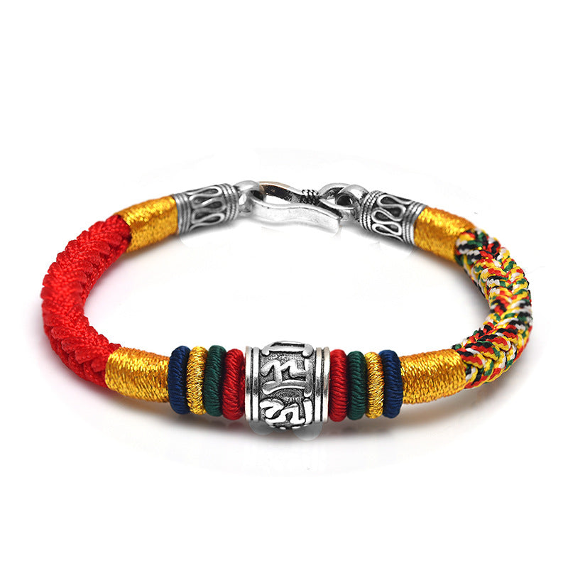 Om Mani Padme Hum Glücksperlen-Vajra-Knoten-Armband aus 925er Sterlingsilber 