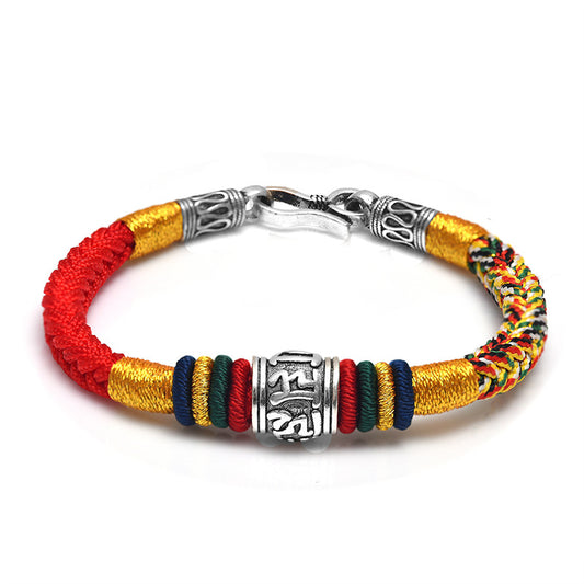 Om Mani Padme Hum Lucky Bead Vajra Knot Bracelet with 925 Sterling Silver