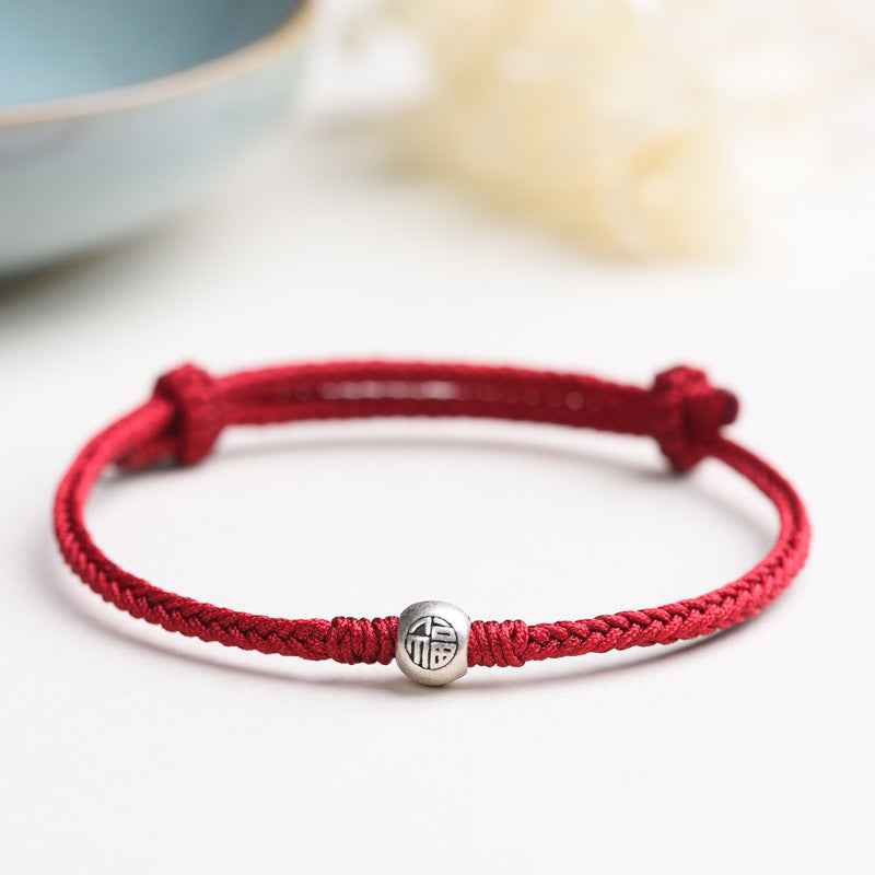 999 Fine Silver Fortune Bead Handwoven Red String Bracelet