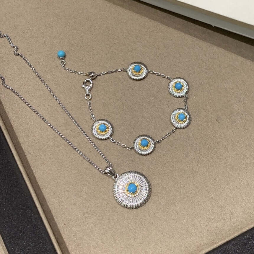 S925 Silver Pendant Necklace with Daisy and Turquoise - ZENHIMA