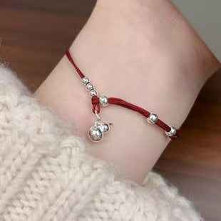 999 Fine Silver Lucky Gourd Red String Bracelet