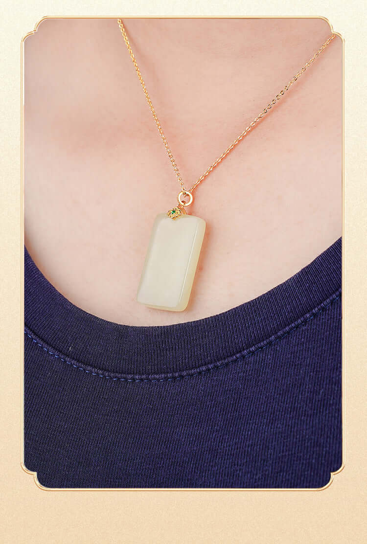 ZenHima Natural Xinjiang Hetian Jade Peace Charm Women's Necklace - ZENHIMA