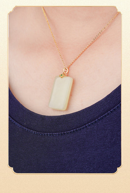 ZenHima Natural Xinjiang Hetian Jade Peace Charm Women's Necklace - ZENHIMA