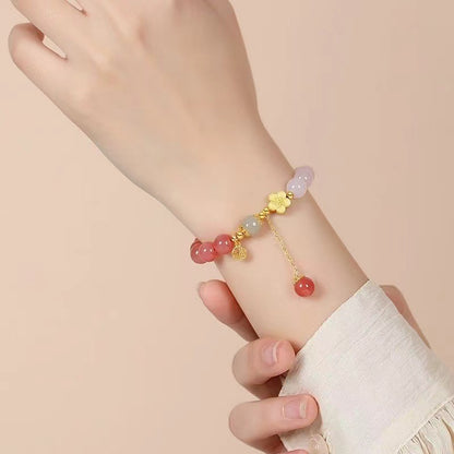Natural Rainbow Agate Peach Blossom Bracelet – Symbol of Luck and Beauty