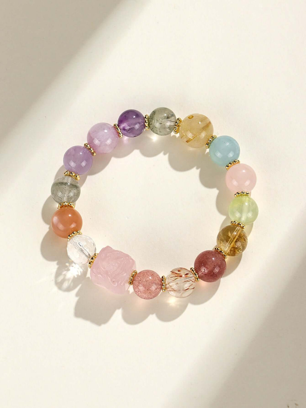 ZenHima Nine-Tailed Fox Amethyst Multi-Gem Beaded Bracelet – Unique Sugar Cube Design - ZENHIMA