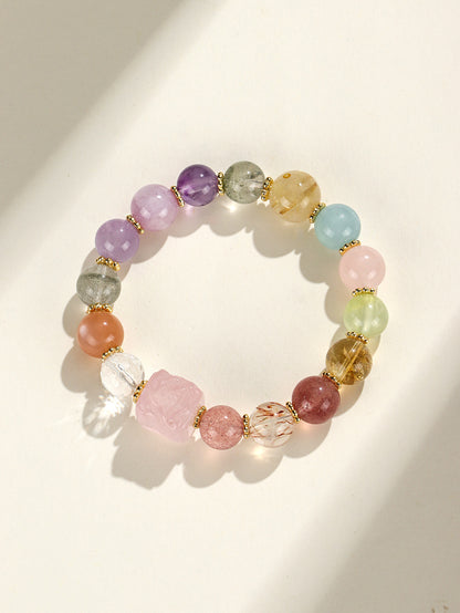ZenHima Nine-Tailed Fox Amethyst Multi-Gem Beaded Bracelet – Unique Sugar Cube Design - ZENHIMA
