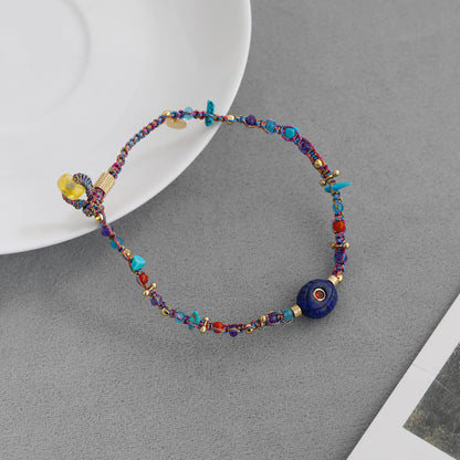 Natural Lapis Lazuli Multicolor Beaded Woven Bracelet – Adjustable
