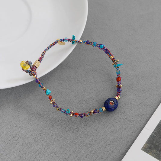 Natural Lapis Lazuli Multicolor Beaded Woven Bracelet – Adjustable