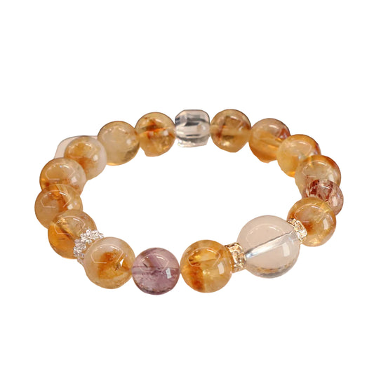 11MM Amethyst Yellow Tower Crystal Pink Crystal Natural Bracelet