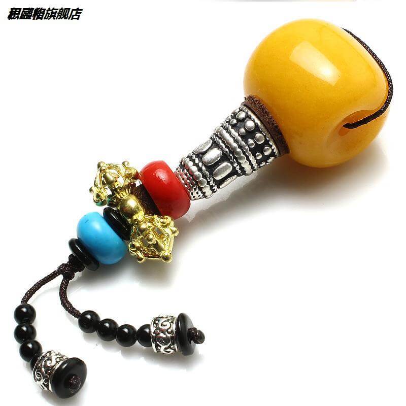 Tibetan Agate & Yellow Chalcedony Prayer Beads with Silver Stupa - ZENHIMA