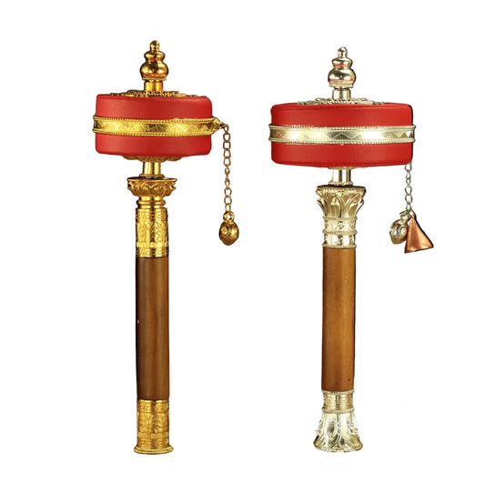 Six-Word Mantra Sutra Leather Prayer Wheel Hand-Cranked Prayer Wheel 30k Times Golden