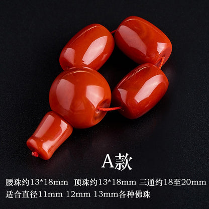 Tibetan Bodhi Prayer Beads with Red Agate Buddha Head and Persimmon-Red Guru Bead - ZENHIMA
