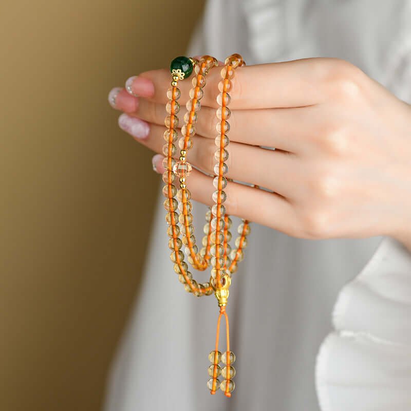 ZenHima Yellow Crystal 108 Bead Mala Necklace & Bracelet for Men & Women - ZENHIMA