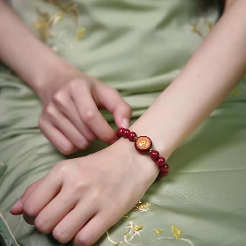ZenHima Tibetan Natural Cinnabar Mantra Bracelet with Green Tara, Medicine Buddha, Guanyin & Shurangama Sutra Protection - ZENHIMA
