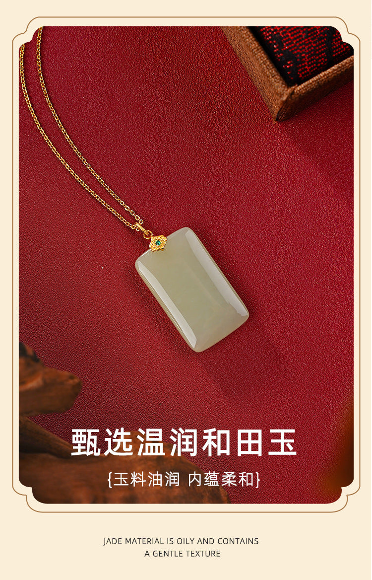 ZenHima Natural Xinjiang Hetian Jade Peace Charm Women's Necklace - ZENHIMA