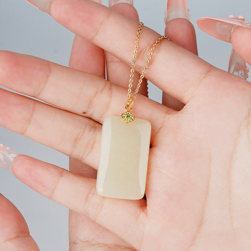 ZenHima Natural Xinjiang Hetian Jade Peace Charm Women's Necklace - ZENHIMA
