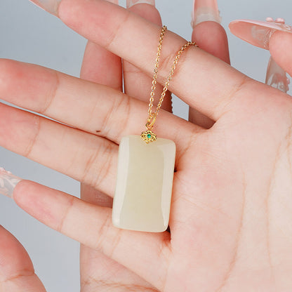 ZenHima Natural Xinjiang Hetian Jade Peace Charm Women's Necklace - ZENHIMA