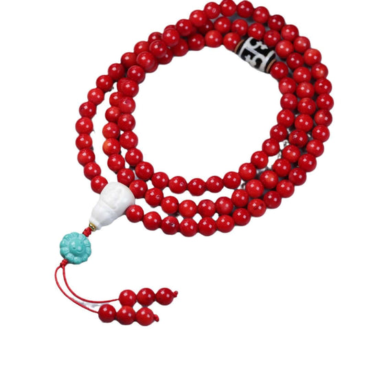ZenHima Tibetan Natural Turquoise Vintage Necklace with Handmade Red Coral - ZENHIMA