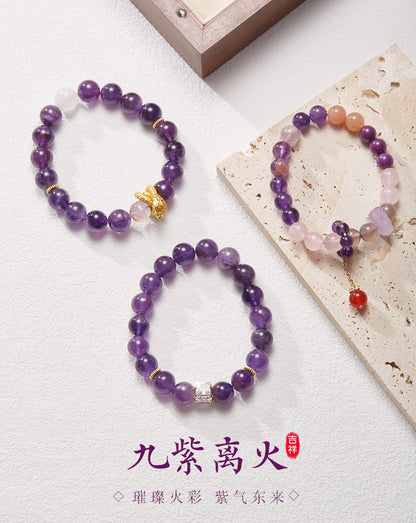 2025 Women’s Nine Purple Fire Bracelet – Natural Amethyst & Phantom Quartz Feng Shui Jewelry - ZENHIMA