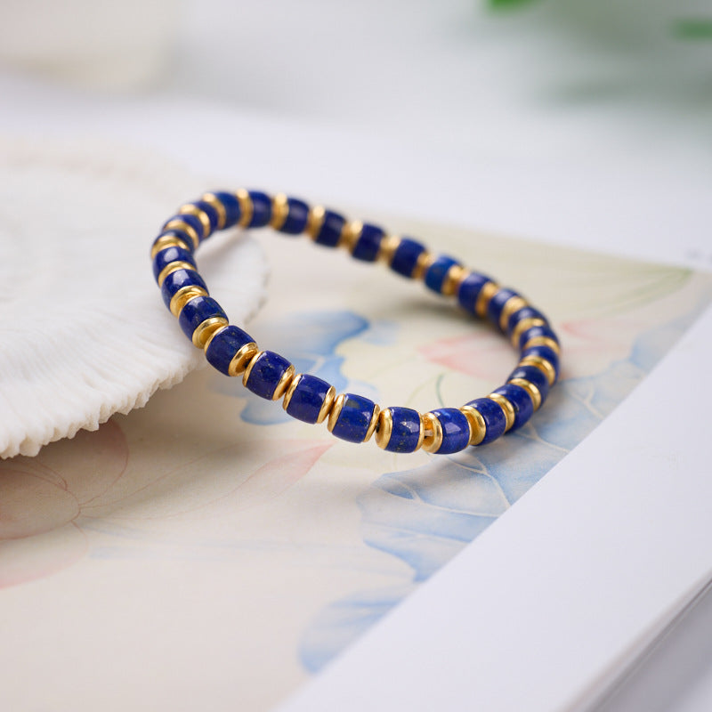 Armband aus Lapislazuli-Fassperlen, gefertigt aus 925er Silber, gerader Schliff 