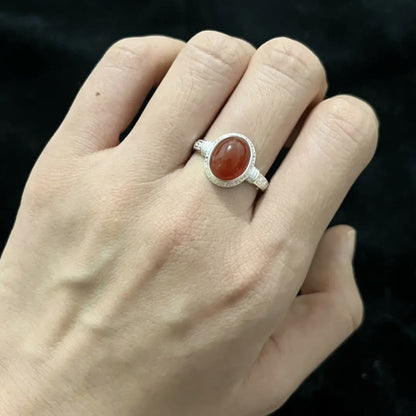 ZenHima Tibetan 925 Sterling Silver Adjustable Ring with Turquoise and Red Agate - ZENHIMA