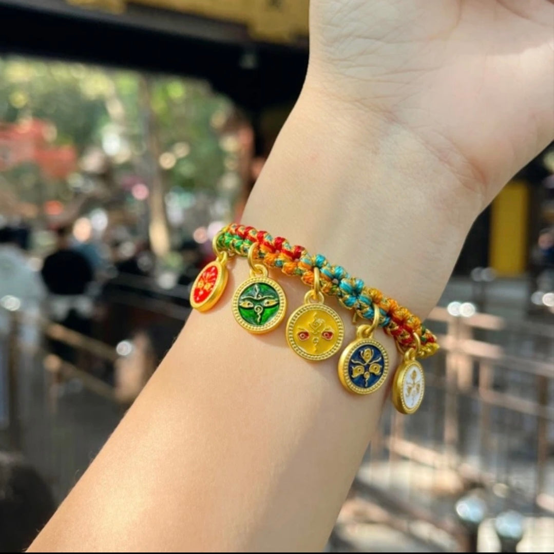 Tibetisches handgewebtes Thangka-Armband – Fünffach verstellbarer Anhänger aus nichtmetallischem Material