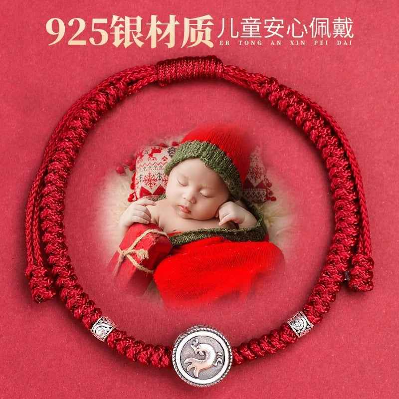 ZenHima Chinese Zodiac 925 Sterling Silver Red String Bracelet - Snake Year Blessing Bracelet