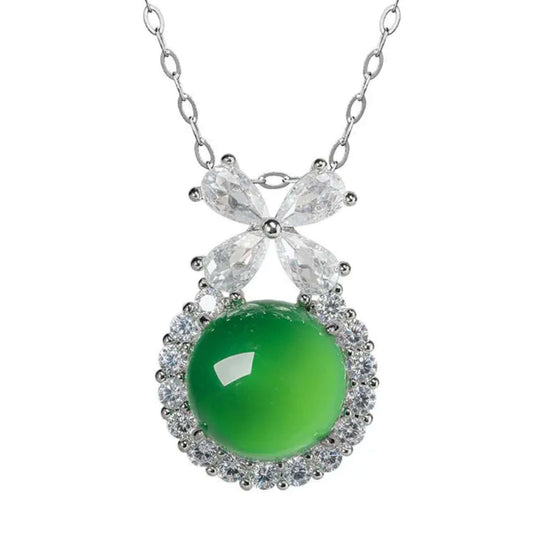 ZenHima High-Ice Madagascar Chalcedony 925 Silver Inlaid Heart Jade Necklace - ZENHIMA