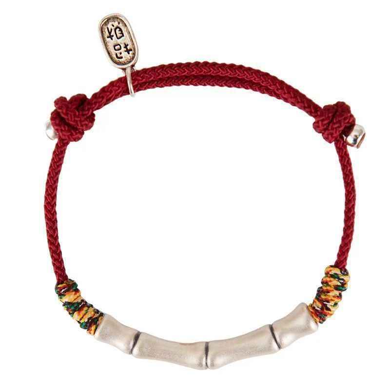 999 Fine Silver Bamboo Knot Red String Bracelet