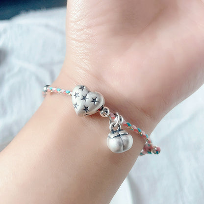 925 Silver Yuanbao Bracelet – Colorful Persimmon Orange Braided Stretch Bracelet