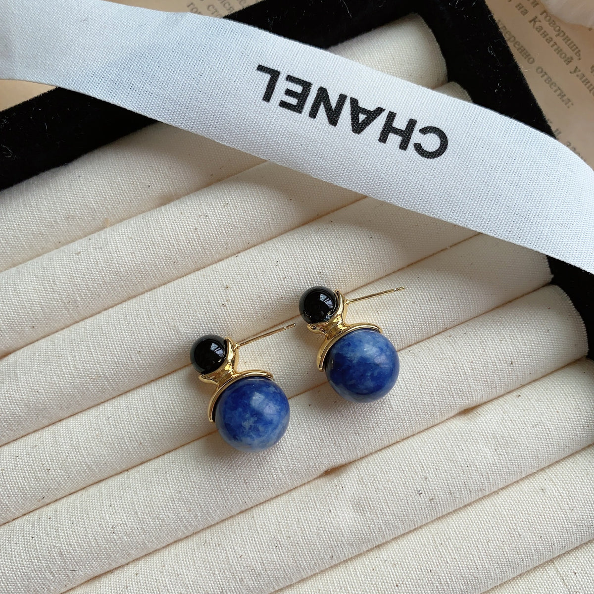 Minimalist Lapis Lazuli Double Bead Earrings