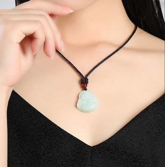 ZenHima Natural Jadeite Maitreya and Guanyin Buddha Necklace - ZENHIMA