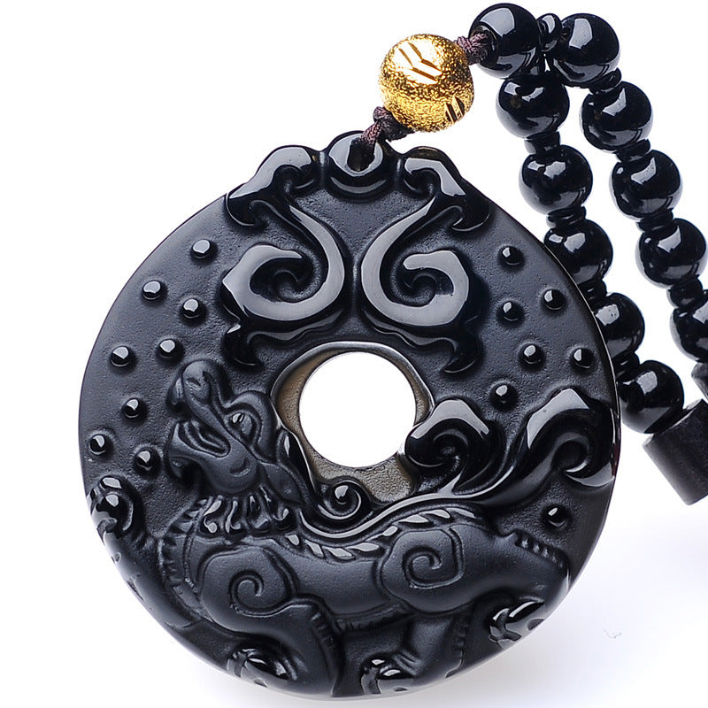 ZenHima Natural Obsidian Winged Pi Xiu Pendant - ZENHIMA