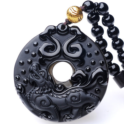 ZenHima Natural Obsidian Winged Pi Xiu Pendant - ZENHIMA