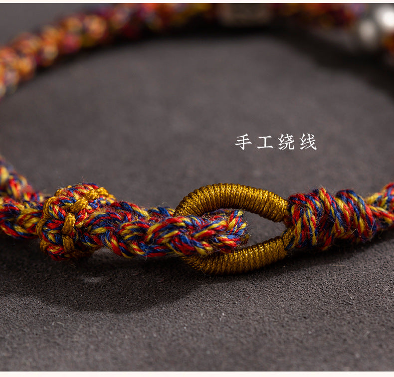 Tibetan 925 Sterling Silver Five-Color Lotus Red String Bracelet - ZENHIMA